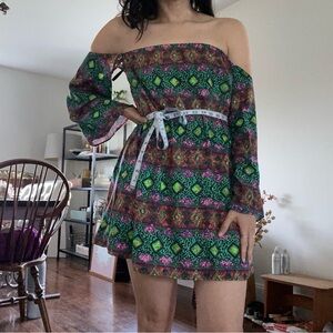 New babydoll Joyce off the shoulder dolman print mini dress S